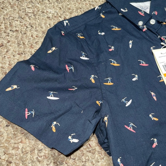 Penguin Men's Small All Over Surfer Graphic Print Short Sleeve Button Down Shirt - Picture 4 of 10